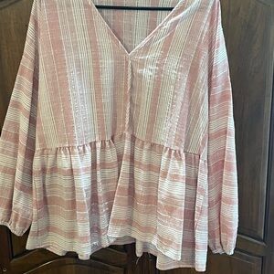 Striped Pink V-Neck Women's Top